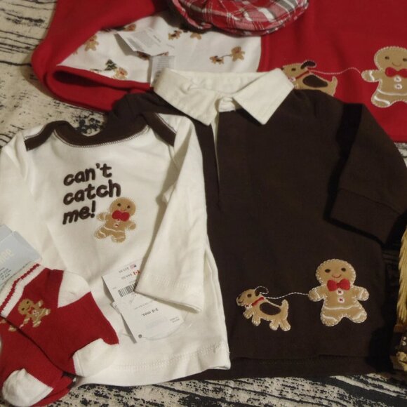 Gymboree Gingerbread Boy 3-6 Month Pants Blanket Shirt Hat Socks Outfit NWT - Picture 3 of 5